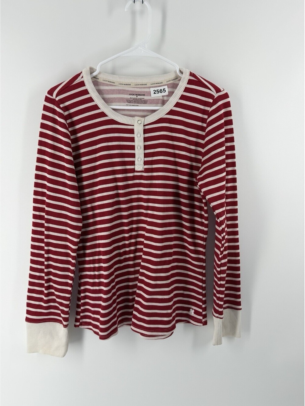 Lucky Brand Red & White Striped Long-Sleeve Henley Size M